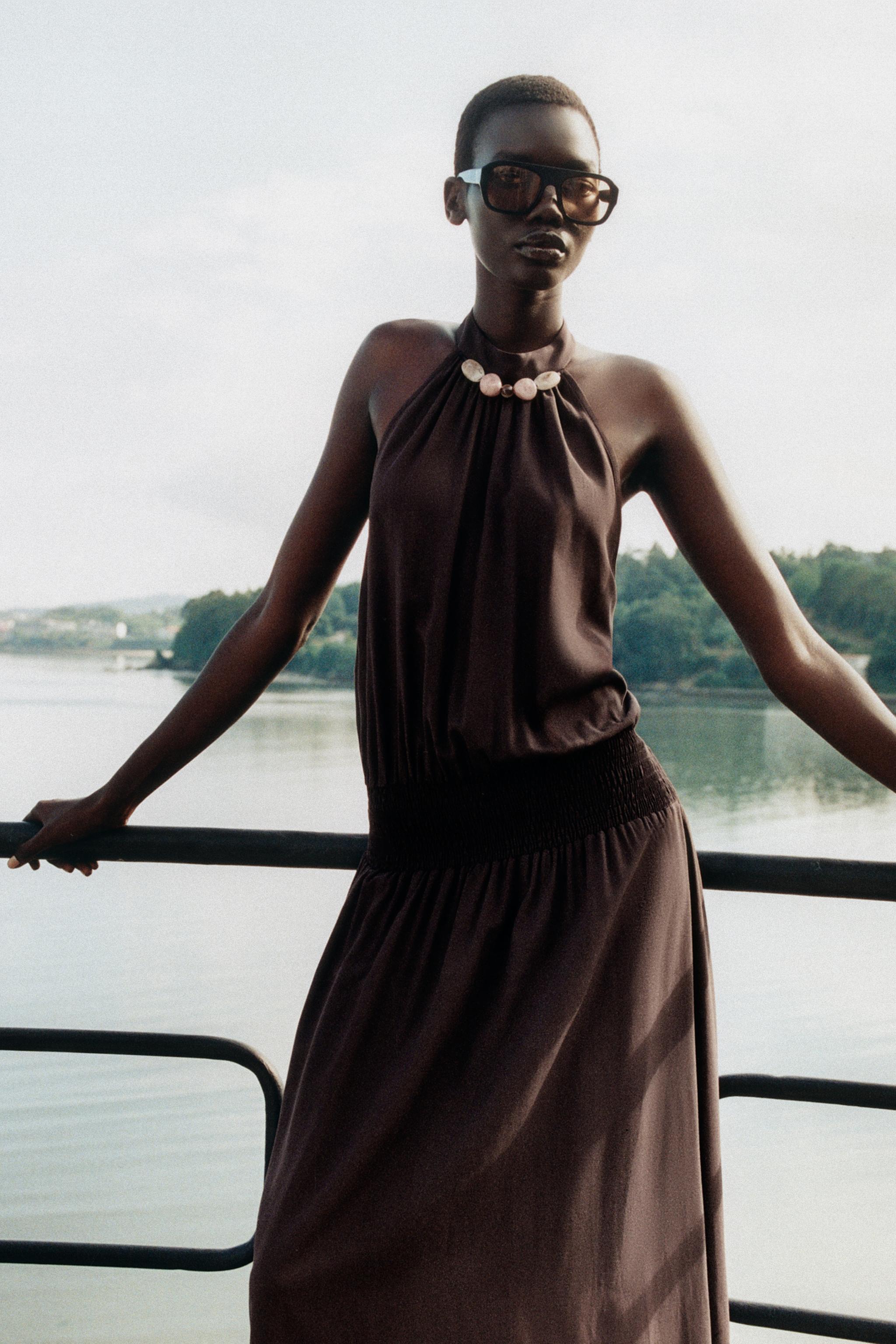 BEADED HALTER DRESS